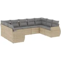 vidaXL Ensemble de salon de jardin 9 pièces avec coussins beige Poly rotin