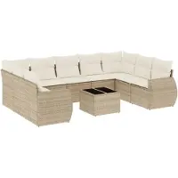 vidaXL Ensemble de salon de jardin 10 pièces avec coussins Beige Poly Rattan