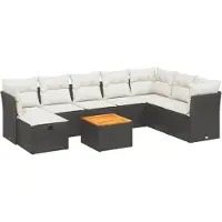 vidaXL Ensemble de salon de jardin 9 pièces avec coussins noir poly rotin