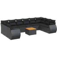 vidaXL Ensemble de salon de jardin 11 pièces avec coussins noir poly rotin