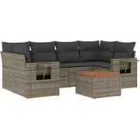 vidaXL Ensemble de salon de jardin 7 pièces avec coussins Gris Poly rotin