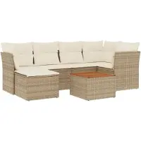 vidaXL Ensemble de salon de jardin 7 pièces avec coussins Beige Poly Rattan