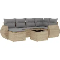 vidaXL Ensemble de salon de jardin 7 pièces avec coussins Beige Poly Rattan