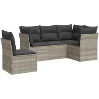 vidaXL Ensemble de salon de jardin 5 pièces avec coussins gris clair Poly rotin
