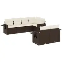 vidaXL Ensemble de salon de jardin 7 pièces avec coussins Marron Poly rotin