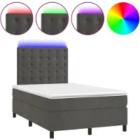 vidaXL Lit boxspring avec matelas & LED gris foncé 120x190 cm velours