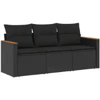 vidaXL Ensemble de salon de jardin 3 pièces avec coussins noir poly rotin