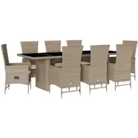 vidaXL Salon de jardin 9 pièces avec coussins Beige Poly Rattan