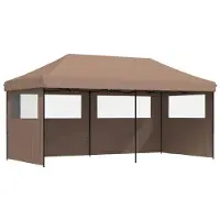 vidaXL Tente de réception Pop-Up pliante avec 3 parties latérales brun