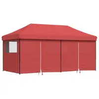vidaXL Tente de réception Pop-Up pliante avec 4 panneaux latéraux rouge bourgogne