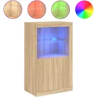 vidaXL Armoire d'appoint avec lampes LED Chêne Sonoma Matériau dérivé du bois