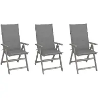 vidaXL : 3 chaises de jardin réglables avec coussins, en bois d'acacia massif