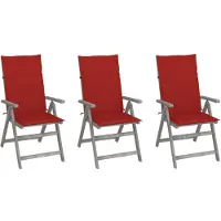vidaXL : 3 chaises de jardin réglables avec coussins, en bois d'acacia massif