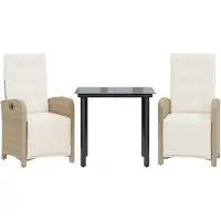 vidaXL Ensemble Bistro 3 pièces avec coussins Beige Poly Rattan