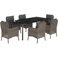 vidaXL Ensemble à manger de jardin et coussins 7 pcs gris rotin