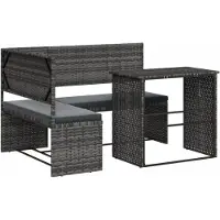 vidaXL Canapé de jardin en L avec table et coussins Gris Poly rotin