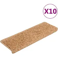 vidaXL Tapis d'escalier 10 pièces 65 x 21 x 4 cm Beige Bord rectangulaire