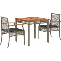 vidaXL Ensemble de jardin 3 pièces avec coussins Gris Poly rotin