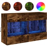 vidaXL Armoire TV murale avec lampes LED Chêne fumé 98,5x30x60,5 cm