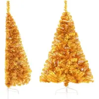 vidaXL Demi sapin de Noël artificiel avec support doré 120 cm PET