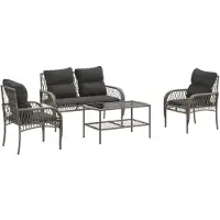 vidaXL Ensemble de salon de jardin 4 pièces avec coussins Gris Poly rotin