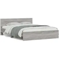 DKD Home Decor Cadre de lit avec tête de lit gris Sonoma 140x200 cm