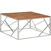 vidaXL Table basse argentée Acier inoxydable et bois massif d'acacia