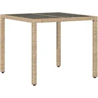 vidaXL Table de jardin avec plateau en verre Beige 90x90x75 cm Poly rotin