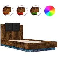 vidaXL Cadre de lit avec tête de lit et lampes LED Chêne fumé 75x190cm