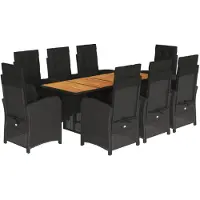 vidaXL Salon de jardin 9 pièces avec coussins noir poly rotin