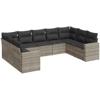 vidaXL Ensemble de salon de jardin 9 pièces avec coussins gris clair Poly rotin