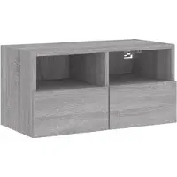 DKD Home Decor Meuble TV mural gris Sonoma 60x30x30 cm Matériau dérivé du bois