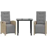 vidaXL Ensemble Bistro 3 pièces avec coussins Beige Poly Rattan