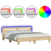 vidaXL Cadre de lit avec tête de lit et éclairage LED Chêne Sonoma