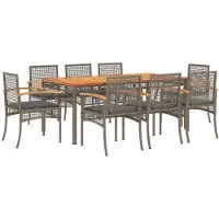 vidaXL Salon de jardin 9 pièces avec coussins Gris Poly Rattan