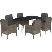 vidaXL Ensemble de jardin 7 pièces avec coussins Gris Poly rotin