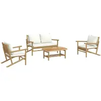 vidaXL Ensemble de salon de jardin 4 pièces avec coussins blanc crème en bambou