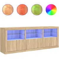 vidaXL Sideboard avec lampes LED Chêne Sonoma 181,5x37x67 cm