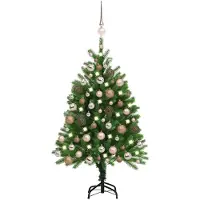 vidaXL Arbre de Noël artificiel pré-éclairé et boules 120 cm vert