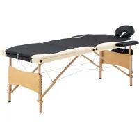 vidaXL Table de massage pliable 3 zones Bois Noir et beige