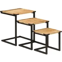 vidaXL Tables basses gigognes 3 pcs bois massif de manguier et fer