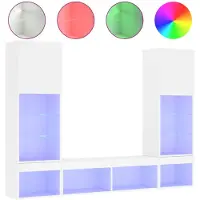 vidaXL Meuble-paroi 5 pièces avec éclairage LED Blanc Matériau dérivé du bois