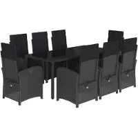 vidaXL Salon de jardin 9 pièces avec coussins noir poly rotin