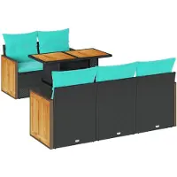 vidaXL Ensemble de 6 canapés de jardin avec coussins, noir, polyrattan, acacia
