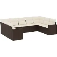 vidaXL Ensemble de salon de jardin 9 pièces avec coussins Marron Poly Rattan