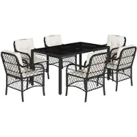 vidaXL Ensemble de jardin 7 pièces avec coussins Noir Poly Rattan