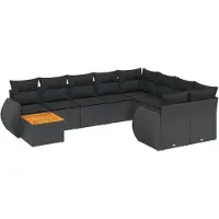 vidaXL Ensemble de 10 canapés de jardin avec coussins noir poly rotin