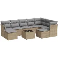 vidaXL Ensemble de salon de jardin 10 pièces avec coussins Beige Poly Rattan