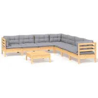 vidaXL Ensemble salon de jardin 8 pièces avec coussins gris pin massif