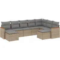 vidaXL Ensemble de salon de jardin 9 pièces avec coussins beige Poly rotin